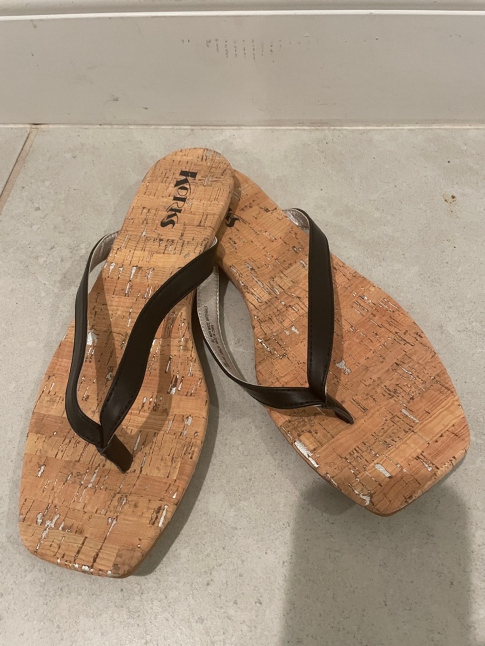Kork Women's Cork Flip Flop Sandals with Black Straps